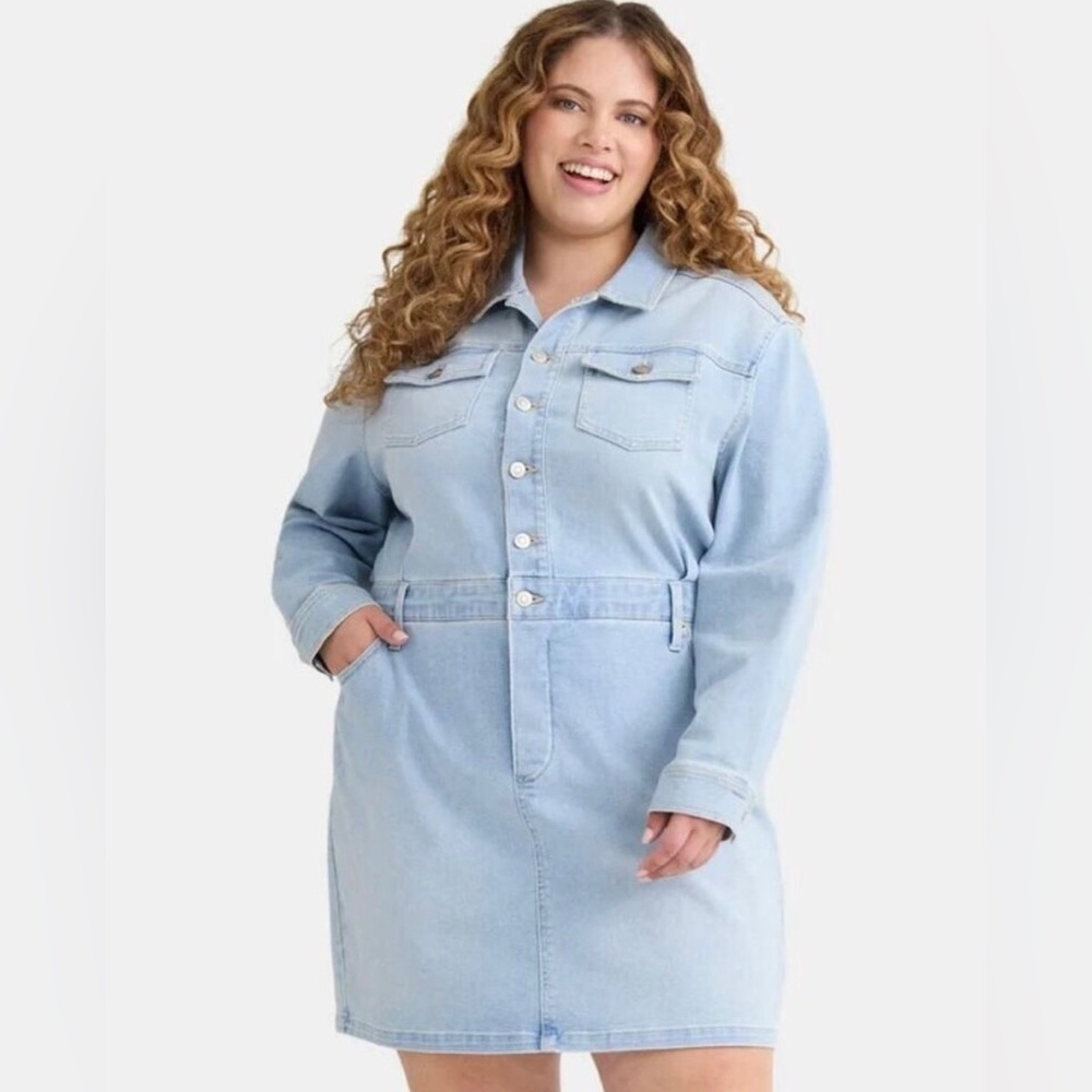 Terra & Sky Light Blue Denim Shirt Dress 2X